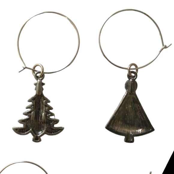 Christmas Tree Wine Glass Markers Charms Set Of 6 Rhinestones Enameled Metal.  - Picture 3 of 14